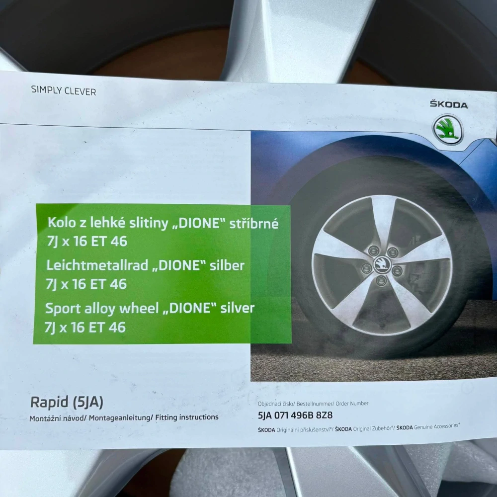 NOVÁ ALU KOLA ŠKODA RAPID SCALA FABIA KAMIQ 16"